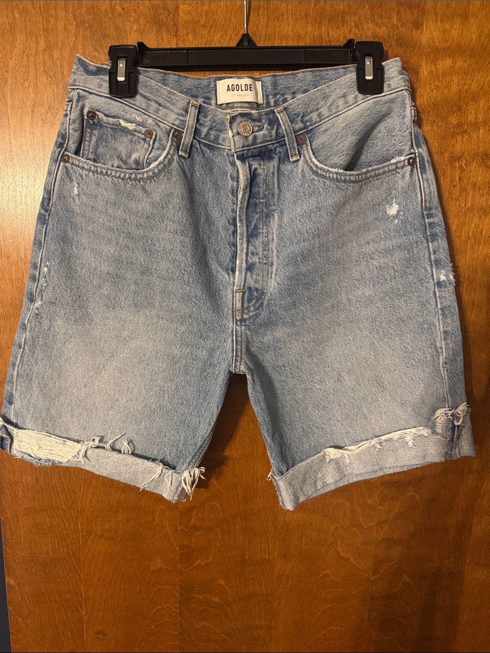 Agolde Light Blue Rolled Hem Denim Shorts 90’s fit